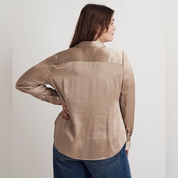 99 madewell no449 Plus Darted Satin Button-Up Shirt in matchstick size 28W - Picture 3 of 7